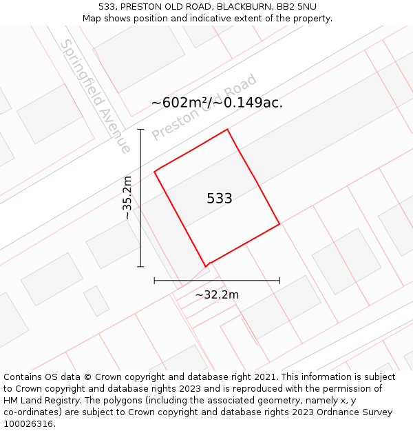 533, PRESTON OLD ROAD, BLACKBURN, BB2 5NU: Plot and title map