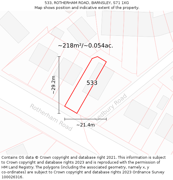 533, ROTHERHAM ROAD, BARNSLEY, S71 1XG: Plot and title map
