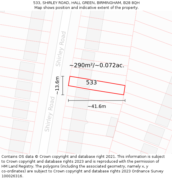 533, SHIRLEY ROAD, HALL GREEN, BIRMINGHAM, B28 8QH: Plot and title map