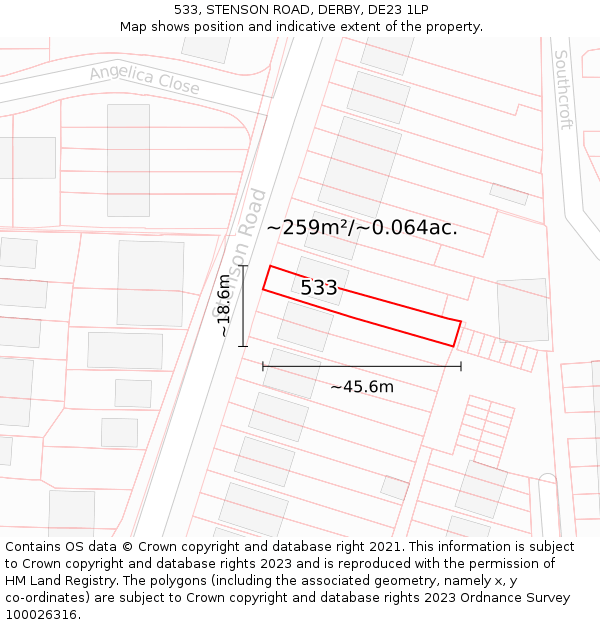 533, STENSON ROAD, DERBY, DE23 1LP: Plot and title map