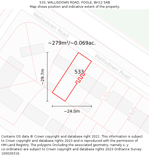 533, WALLISDOWN ROAD, POOLE, BH12 5AB: Plot and title map