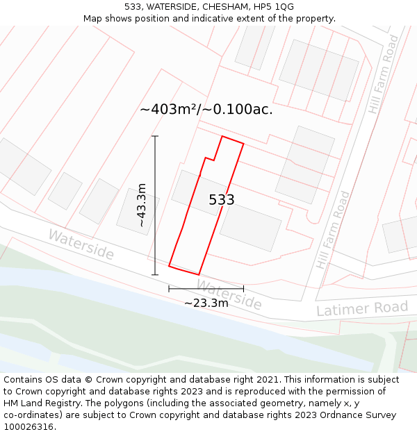 533, WATERSIDE, CHESHAM, HP5 1QG: Plot and title map