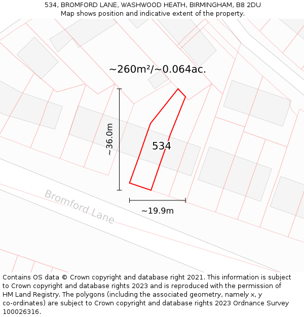 534, BROMFORD LANE, WASHWOOD HEATH, BIRMINGHAM, B8 2DU: Plot and title map