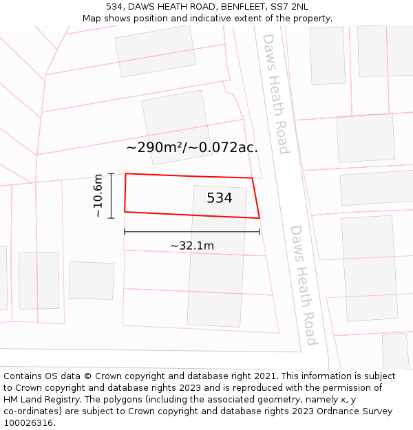 534, DAWS HEATH ROAD, BENFLEET, SS7 2NL: Plot and title map