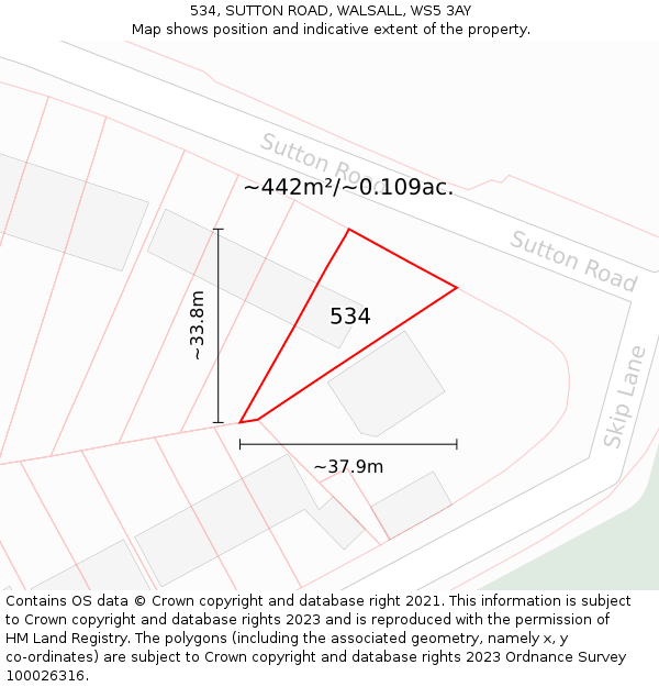 534, SUTTON ROAD, WALSALL, WS5 3AY: Plot and title map