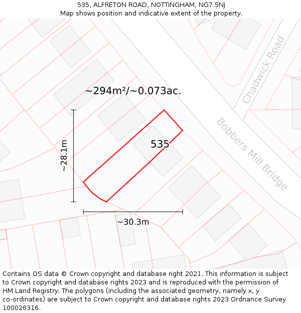 535, ALFRETON ROAD, NOTTINGHAM, NG7 5NJ: Plot and title map