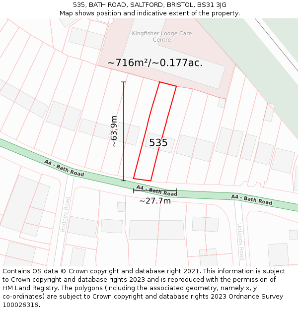 535, BATH ROAD, SALTFORD, BRISTOL, BS31 3JG: Plot and title map