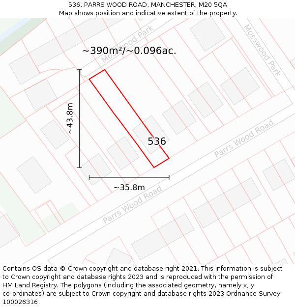 536, PARRS WOOD ROAD, MANCHESTER, M20 5QA: Plot and title map