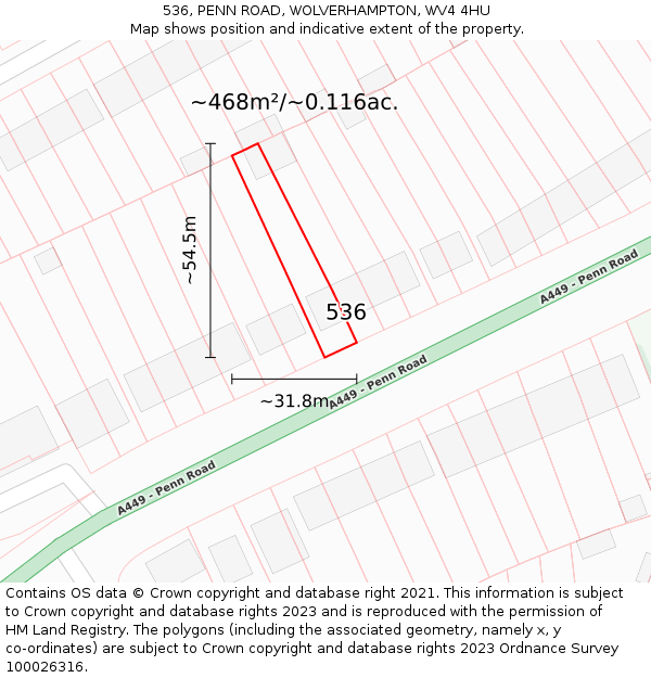 536, PENN ROAD, WOLVERHAMPTON, WV4 4HU: Plot and title map
