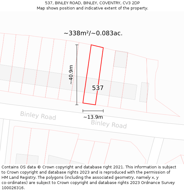 537, BINLEY ROAD, BINLEY, COVENTRY, CV3 2DP: Plot and title map