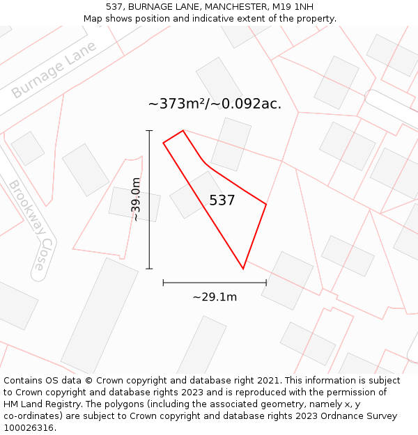 537, BURNAGE LANE, MANCHESTER, M19 1NH: Plot and title map