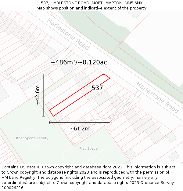537, HARLESTONE ROAD, NORTHAMPTON, NN5 6NX: Plot and title map