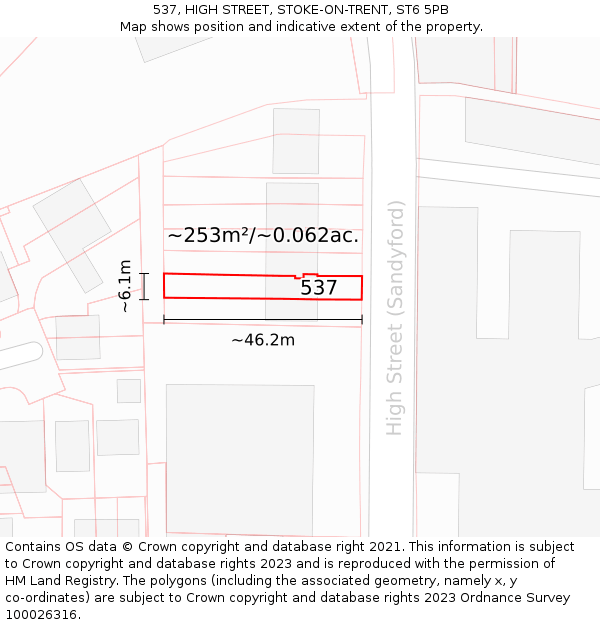 537, HIGH STREET, STOKE-ON-TRENT, ST6 5PB: Plot and title map