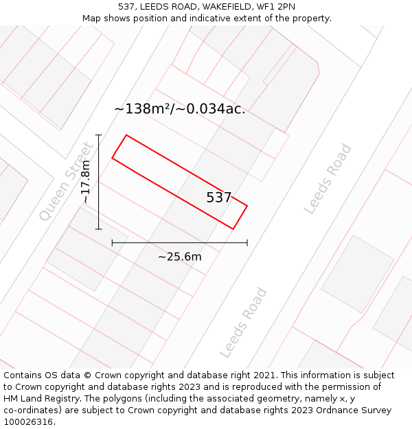 537, LEEDS ROAD, WAKEFIELD, WF1 2PN: Plot and title map