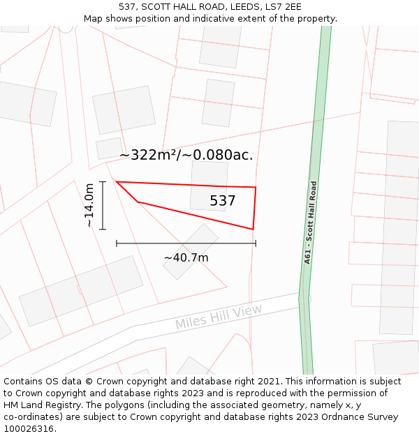 537, SCOTT HALL ROAD, LEEDS, LS7 2EE: Plot and title map