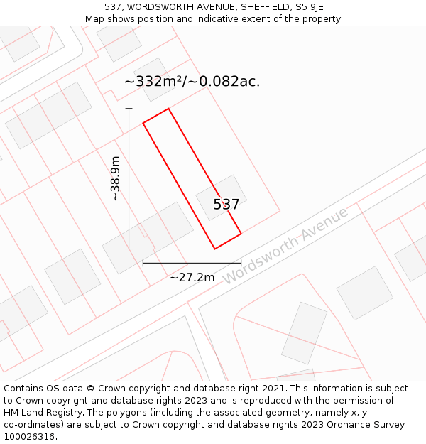 537, WORDSWORTH AVENUE, SHEFFIELD, S5 9JE: Plot and title map