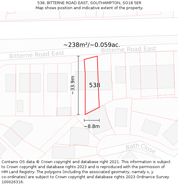 538, BITTERNE ROAD EAST, SOUTHAMPTON, SO18 5ER: Plot and title map