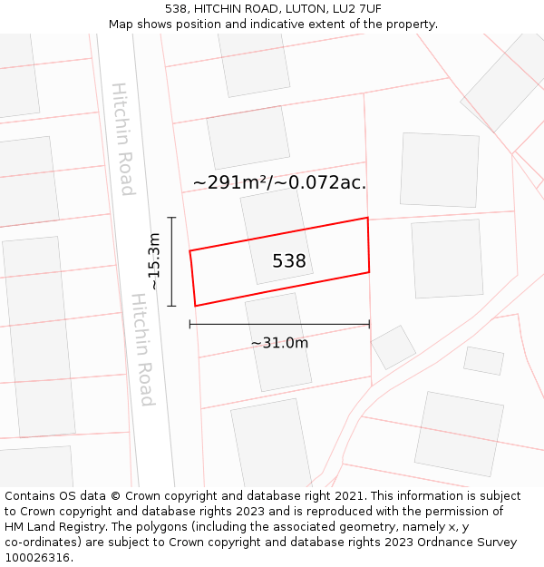 538, HITCHIN ROAD, LUTON, LU2 7UF: Plot and title map