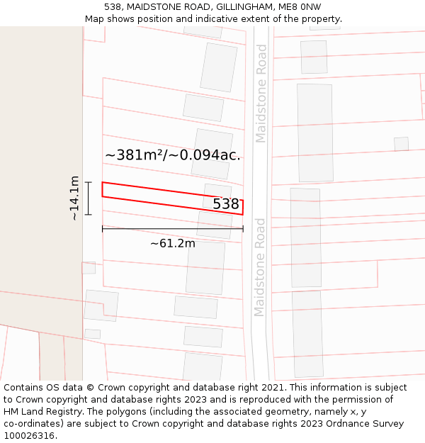 538, MAIDSTONE ROAD, GILLINGHAM, ME8 0NW: Plot and title map