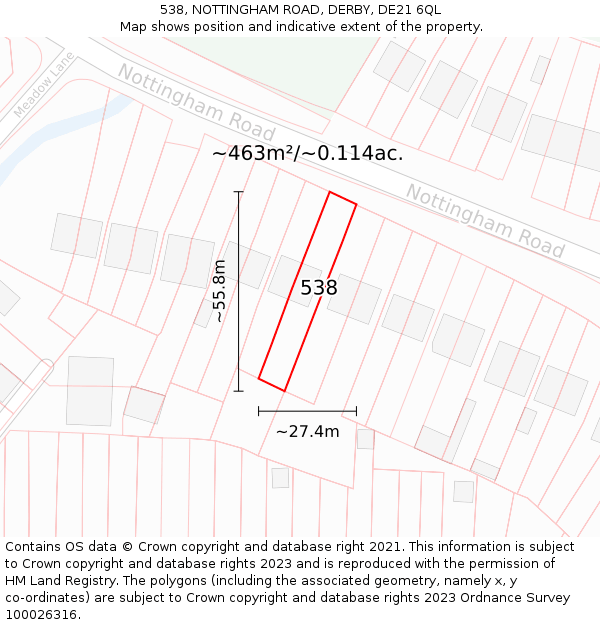 538, NOTTINGHAM ROAD, DERBY, DE21 6QL: Plot and title map