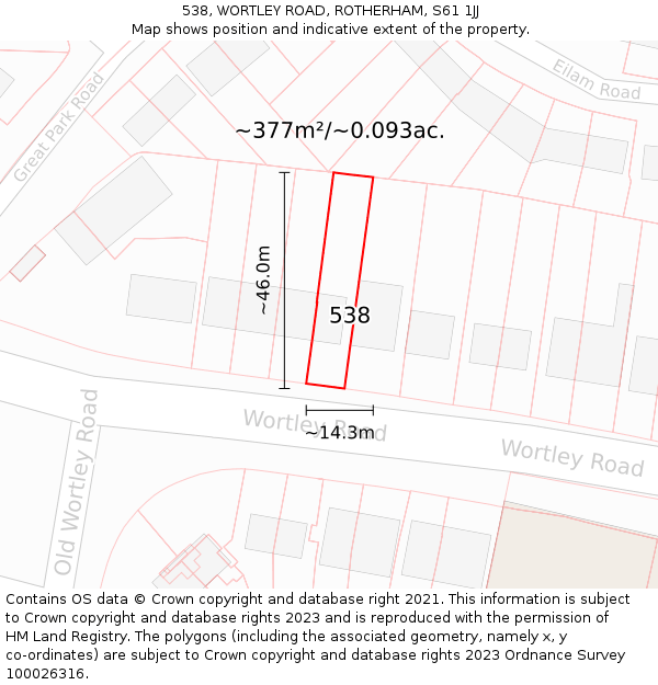 538, WORTLEY ROAD, ROTHERHAM, S61 1JJ: Plot and title map