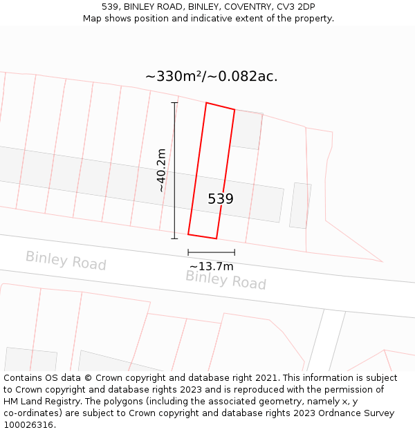539, BINLEY ROAD, BINLEY, COVENTRY, CV3 2DP: Plot and title map