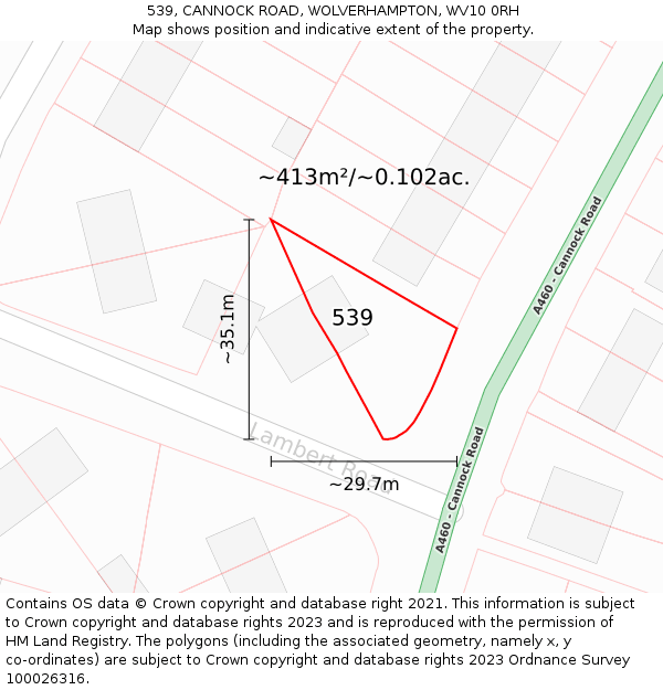 539, CANNOCK ROAD, WOLVERHAMPTON, WV10 0RH: Plot and title map