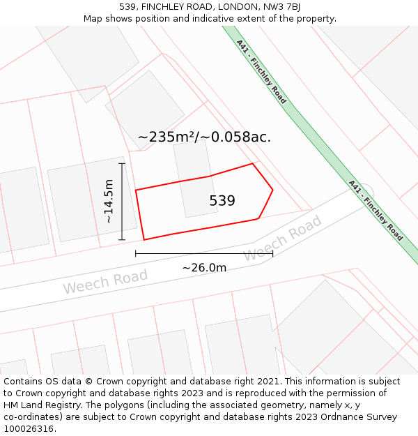 539, FINCHLEY ROAD, LONDON, NW3 7BJ: Plot and title map
