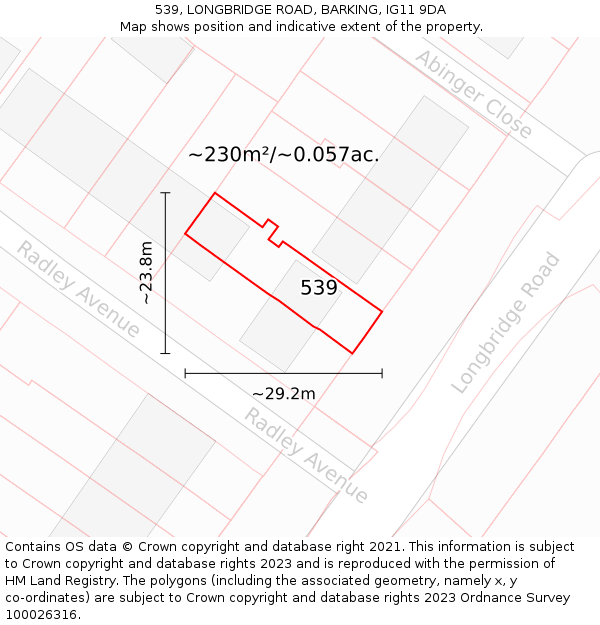 539, LONGBRIDGE ROAD, BARKING, IG11 9DA: Plot and title map