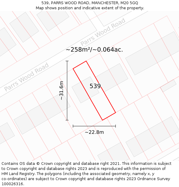 539, PARRS WOOD ROAD, MANCHESTER, M20 5GQ: Plot and title map