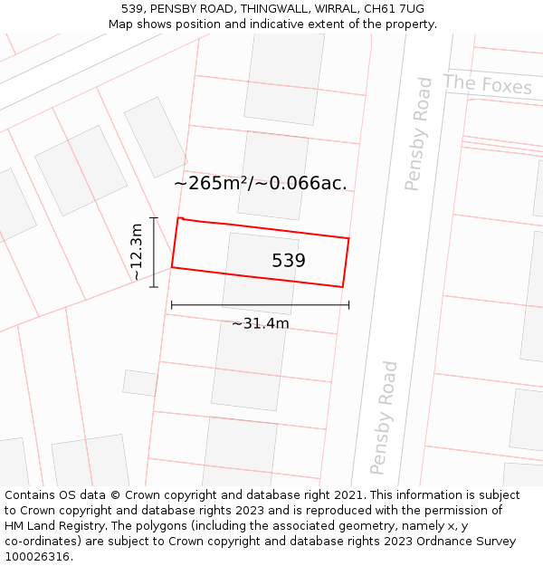 539, PENSBY ROAD, THINGWALL, WIRRAL, CH61 7UG: Plot and title map