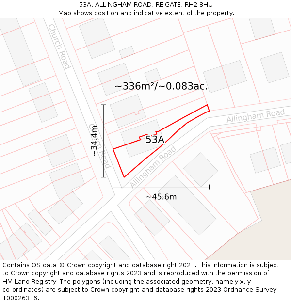 53A, ALLINGHAM ROAD, REIGATE, RH2 8HU: Plot and title map