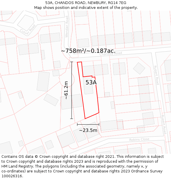 53A, CHANDOS ROAD, NEWBURY, RG14 7EG: Plot and title map