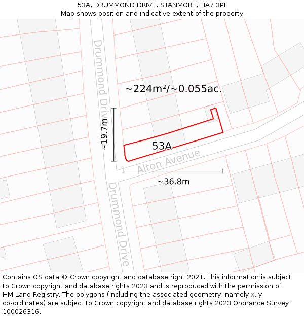 53A, DRUMMOND DRIVE, STANMORE, HA7 3PF: Plot and title map