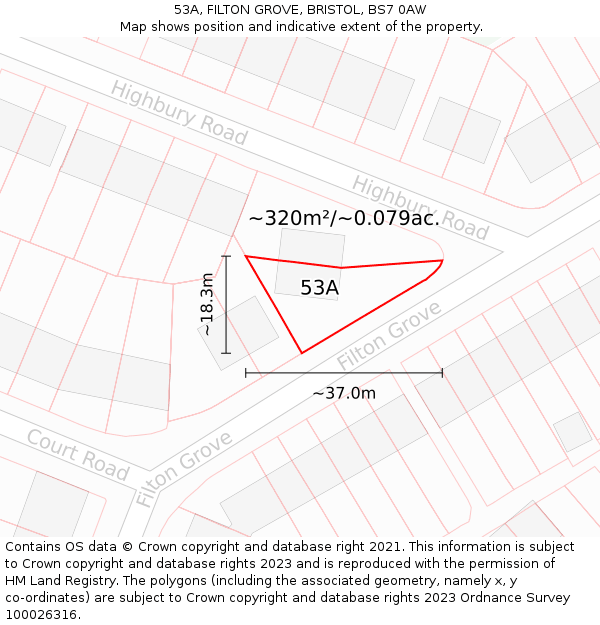 53A, FILTON GROVE, BRISTOL, BS7 0AW: Plot and title map
