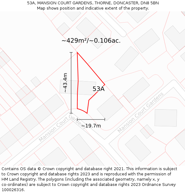 53A, MANSION COURT GARDENS, THORNE, DONCASTER, DN8 5BN: Plot and title map