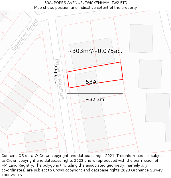 53A, POPES AVENUE, TWICKENHAM, TW2 5TD: Plot and title map