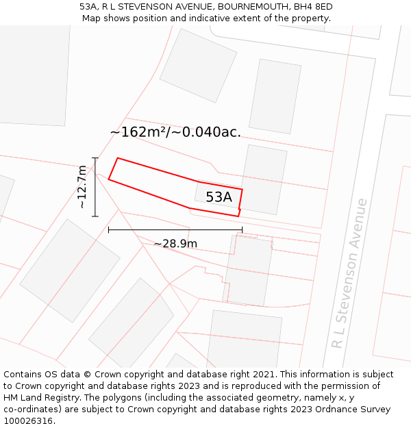 53A, R L STEVENSON AVENUE, BOURNEMOUTH, BH4 8ED: Plot and title map