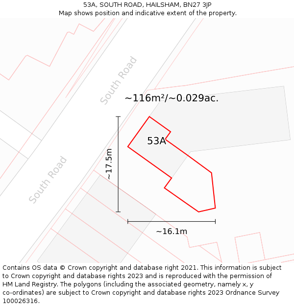 53A, SOUTH ROAD, HAILSHAM, BN27 3JP: Plot and title map