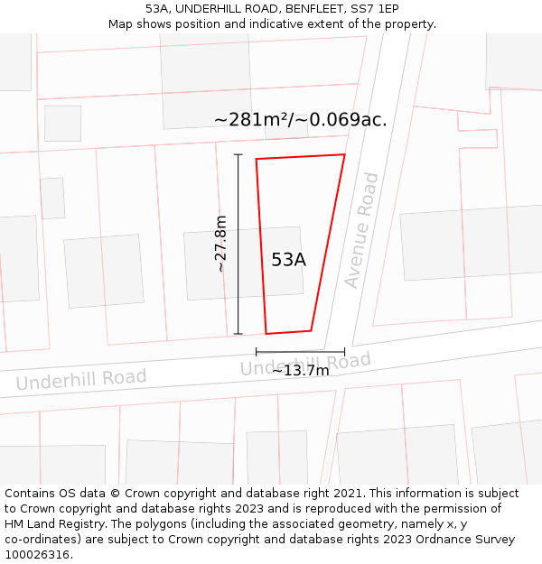 53A, UNDERHILL ROAD, BENFLEET, SS7 1EP: Plot and title map