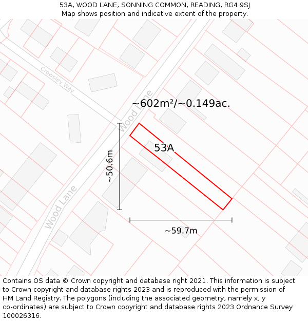 53A, WOOD LANE, SONNING COMMON, READING, RG4 9SJ: Plot and title map
