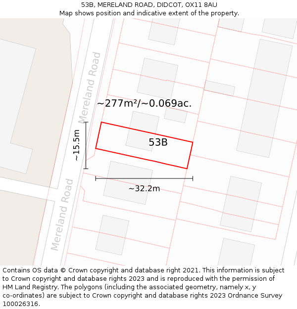 53B, MERELAND ROAD, DIDCOT, OX11 8AU: Plot and title map