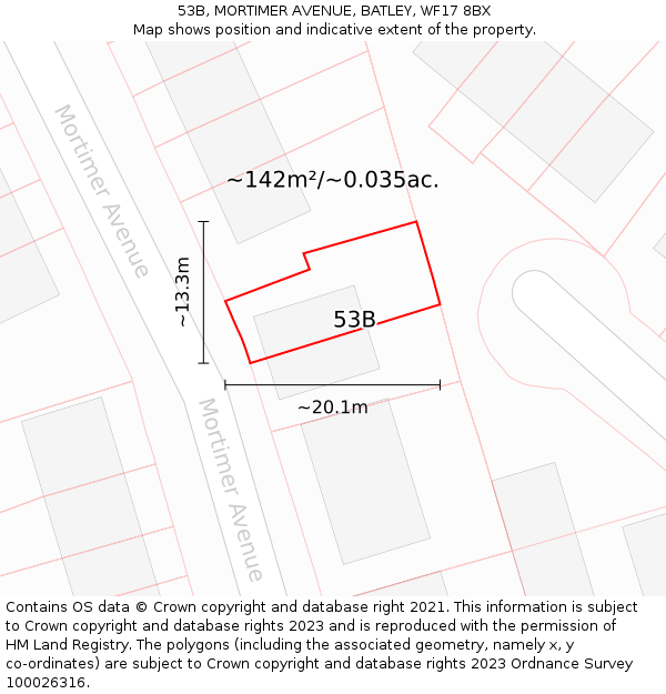53B, MORTIMER AVENUE, BATLEY, WF17 8BX: Plot and title map
