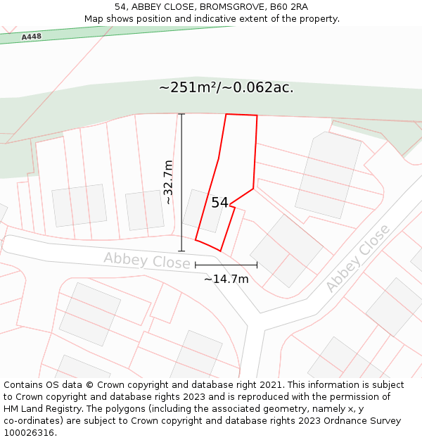 54, ABBEY CLOSE, BROMSGROVE, B60 2RA: Plot and title map