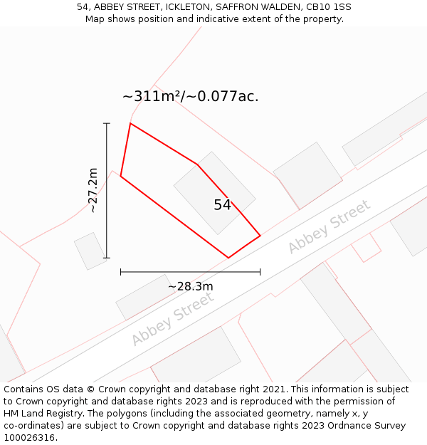 54, ABBEY STREET, ICKLETON, SAFFRON WALDEN, CB10 1SS: Plot and title map