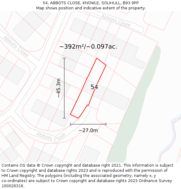 54, ABBOTS CLOSE, KNOWLE, SOLIHULL, B93 9PP: Plot and title map