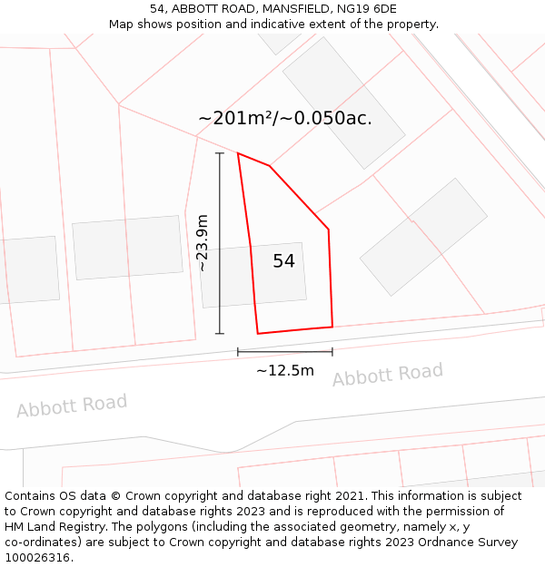54, ABBOTT ROAD, MANSFIELD, NG19 6DE: Plot and title map