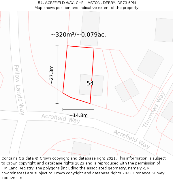 54, ACREFIELD WAY, CHELLASTON, DERBY, DE73 6PN: Plot and title map