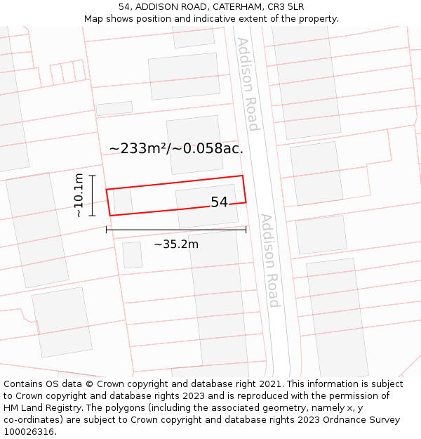 54, ADDISON ROAD, CATERHAM, CR3 5LR: Plot and title map