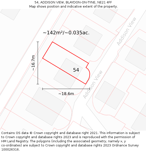 54, ADDISON VIEW, BLAYDON-ON-TYNE, NE21 4FF: Plot and title map